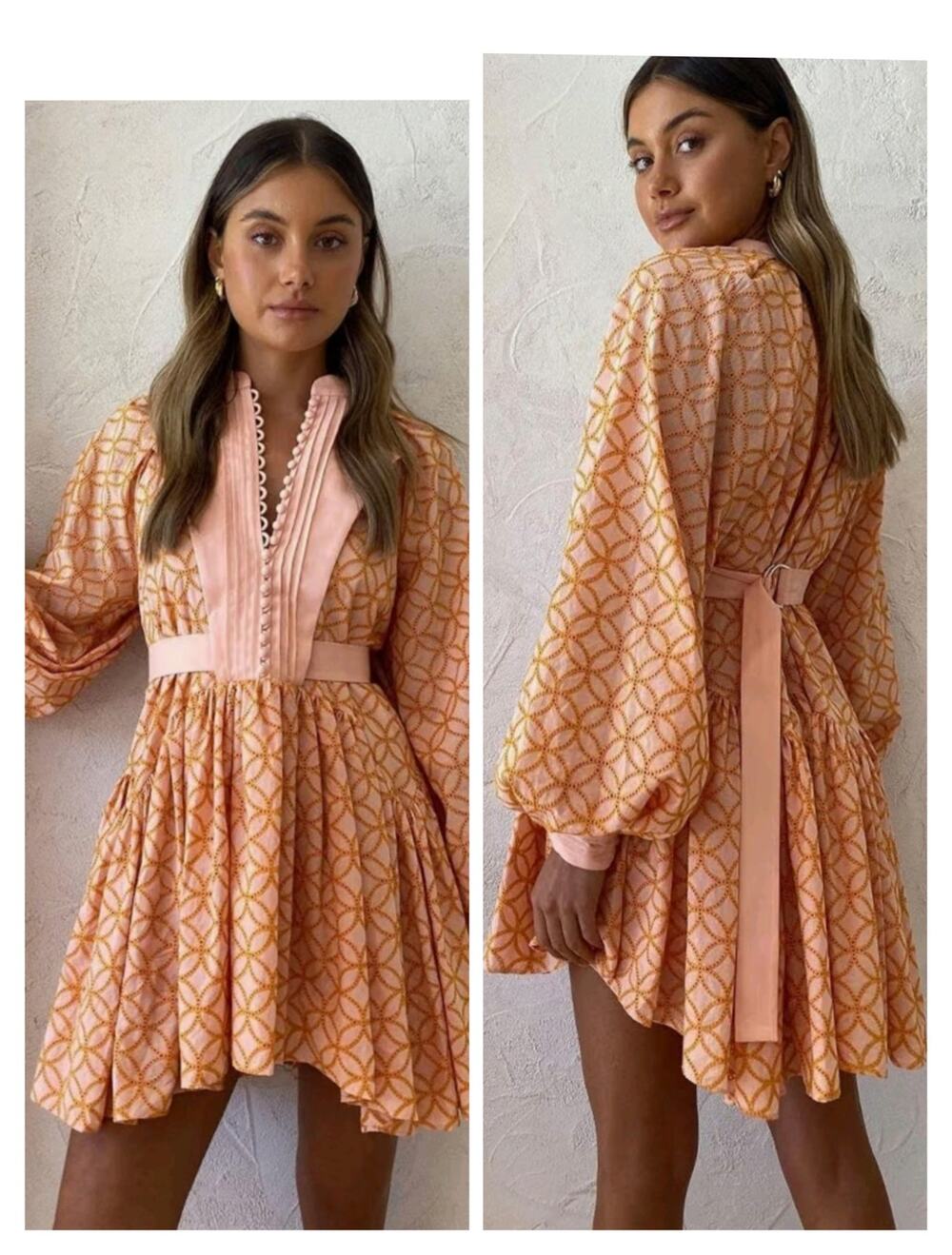 5970)Aoc Woman Ruffle Sleeve Tunic Dress Babydoll Button All Over Embroidery XL